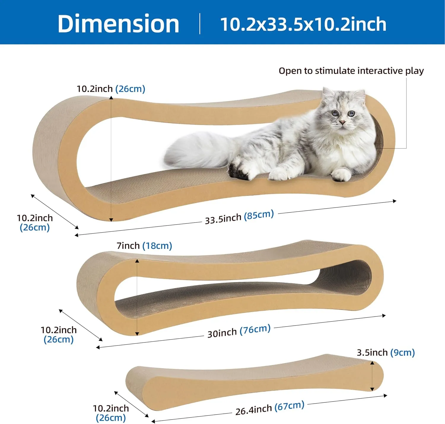 FluffyDream 3 in 1 Cat Scratcher Cardboard, Cat Scratching Board Furniture Protector, Cat Scratching Post, Cat Beds for Indoor Cats, Infinity Shape, X-Large