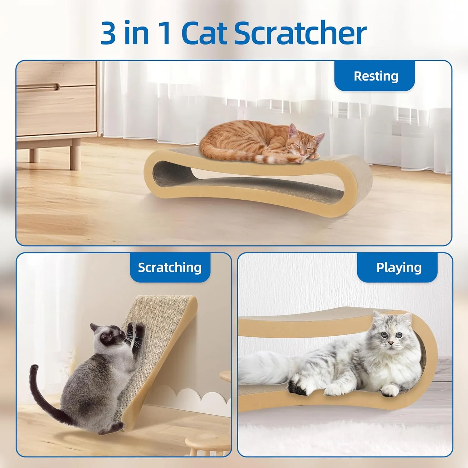 FluffyDream 3 in 1 Cat Scratcher Cardboard, Cat Scratching Board Furniture Protector, Cat Scratching Post, Cat Beds for Indoor Cats, Infinity Shape, X-Large