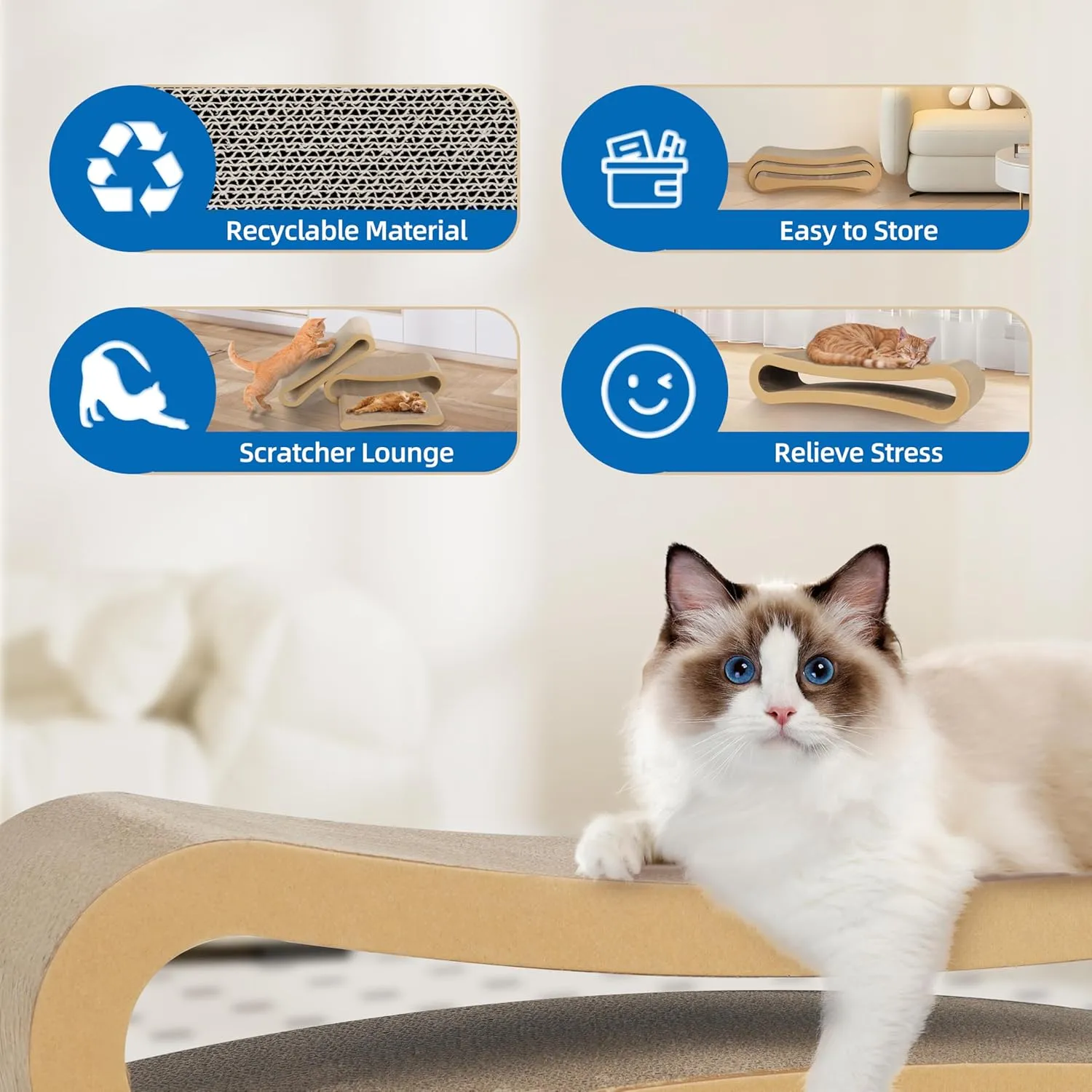 FluffyDream 3 in 1 Cat Scratcher Cardboard, Cat Scratching Board Furniture Protector, Cat Scratching Post, Cat Beds for Indoor Cats, Infinity Shape, X-Large
