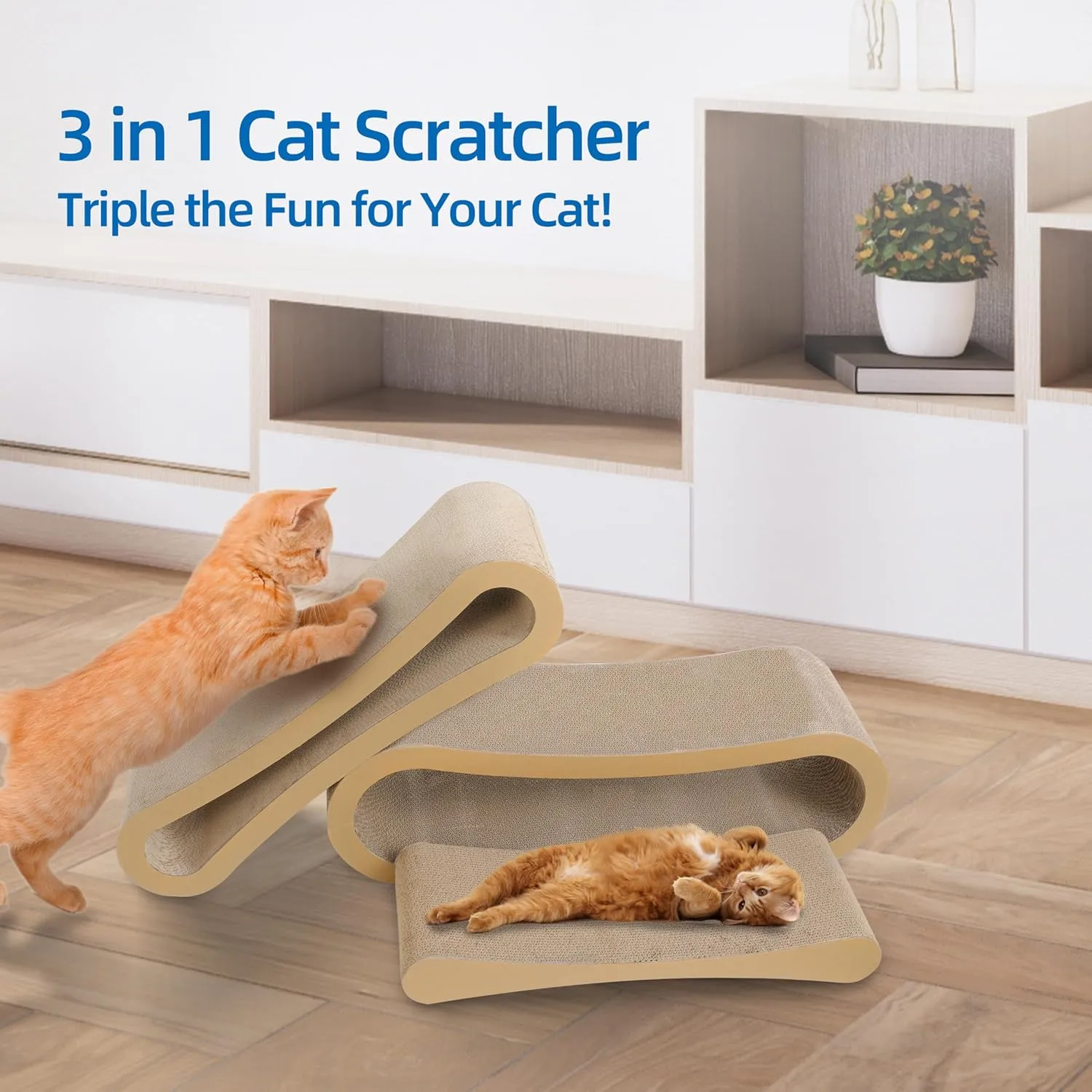 FluffyDream 3 in 1 Cat Scratcher Cardboard, Cat Scratching Board Furniture Protector, Cat Scratching Post, Cat Beds for Indoor Cats, Infinity Shape, X-Large