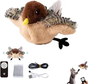 Flying Bird Cat Toy, Simulated Chirping Flapping Bird Cat Toy Wings, Rechargeable Interactive Flappy Bird, Realistic Cat Toys, Moving Bird Catnip Toys for Indoor Cats (1PCS-A)