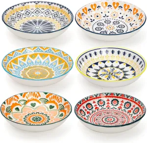 Foraineam 6 Pack 5.5 inch Wide Shallow Cat Food Bowl Set Ceramic Cat Bowls, 8oz Whisker Friendly Cat Dishes, Colorful Kitten Feeding Bowls for Food and Water, Microwave and Dishwasher Safe
