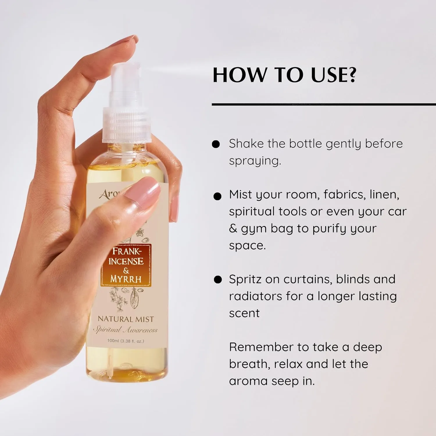 Frankincense & Myrrha Natural Resin Mist Spray by Aromafume | 100 ml / 3.3oz | Ideal for deep relaxation, spirituality & rituals | Made with Pure Resin from Somalia | Non-alcoholic, non-toxic & vegan