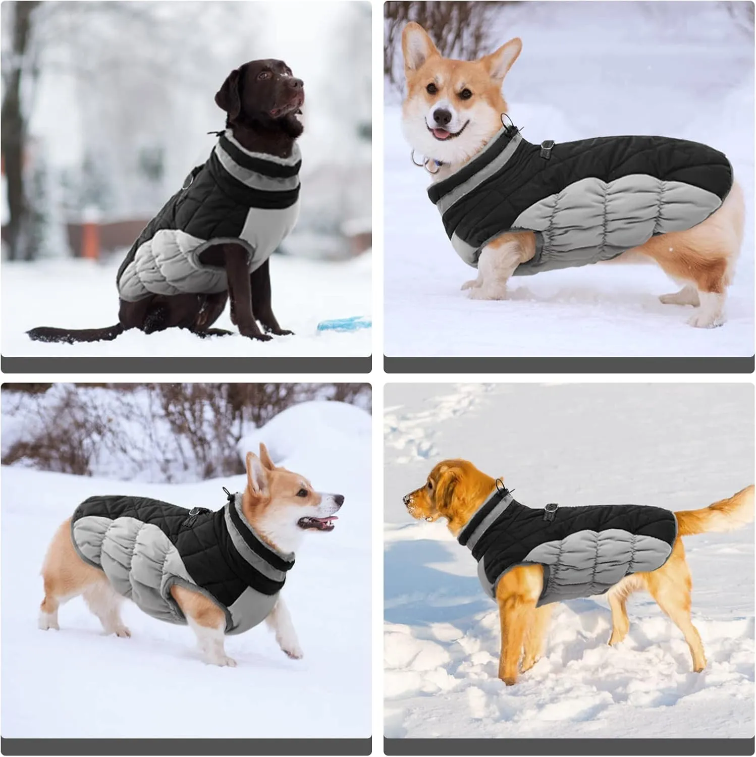 FUAMEY Dog Coat, Winter Jacket with Built-in Harness, Waterproof, Windproof, Reflective, Black, Large (Chest: 24in, Neck: 16in)