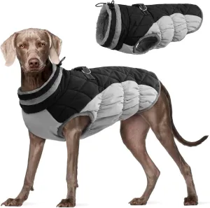 FUAMEY Dog Coat, Winter Jacket with Built-in Harness, Waterproof, Windproof, Reflective, Black, Large (Chest: 24in, Neck: 16in)