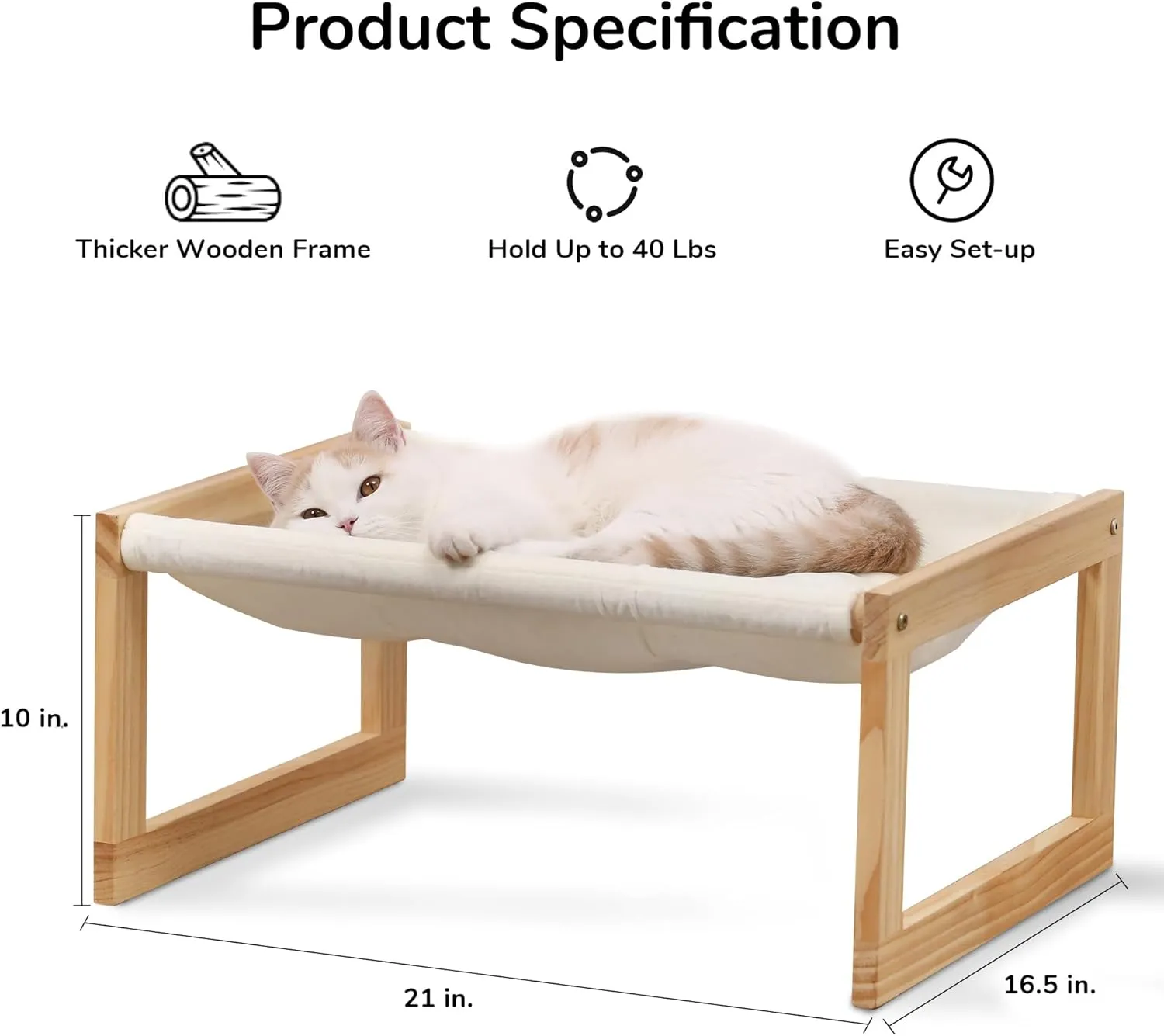 FUKUMARU Cat Bed with Removable Cover, Plush Velvet Couch for Indoor Cats, Wooden Feline Hammock, 21 x 16.5 Inch Kitten Sofa, Suitable for Kitty, Dog, Bunny and Small Animal, White