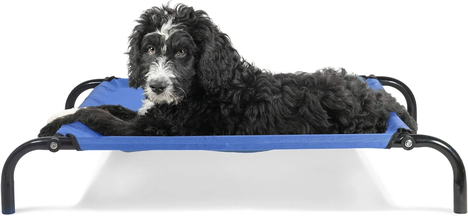Furhaven Elevated Dog Bed for Small Dogs, Perfect for Indoor & Outdoor Use w/ High Airflow Cooling - Reinforced Cot Bed - Deep Blue, Small