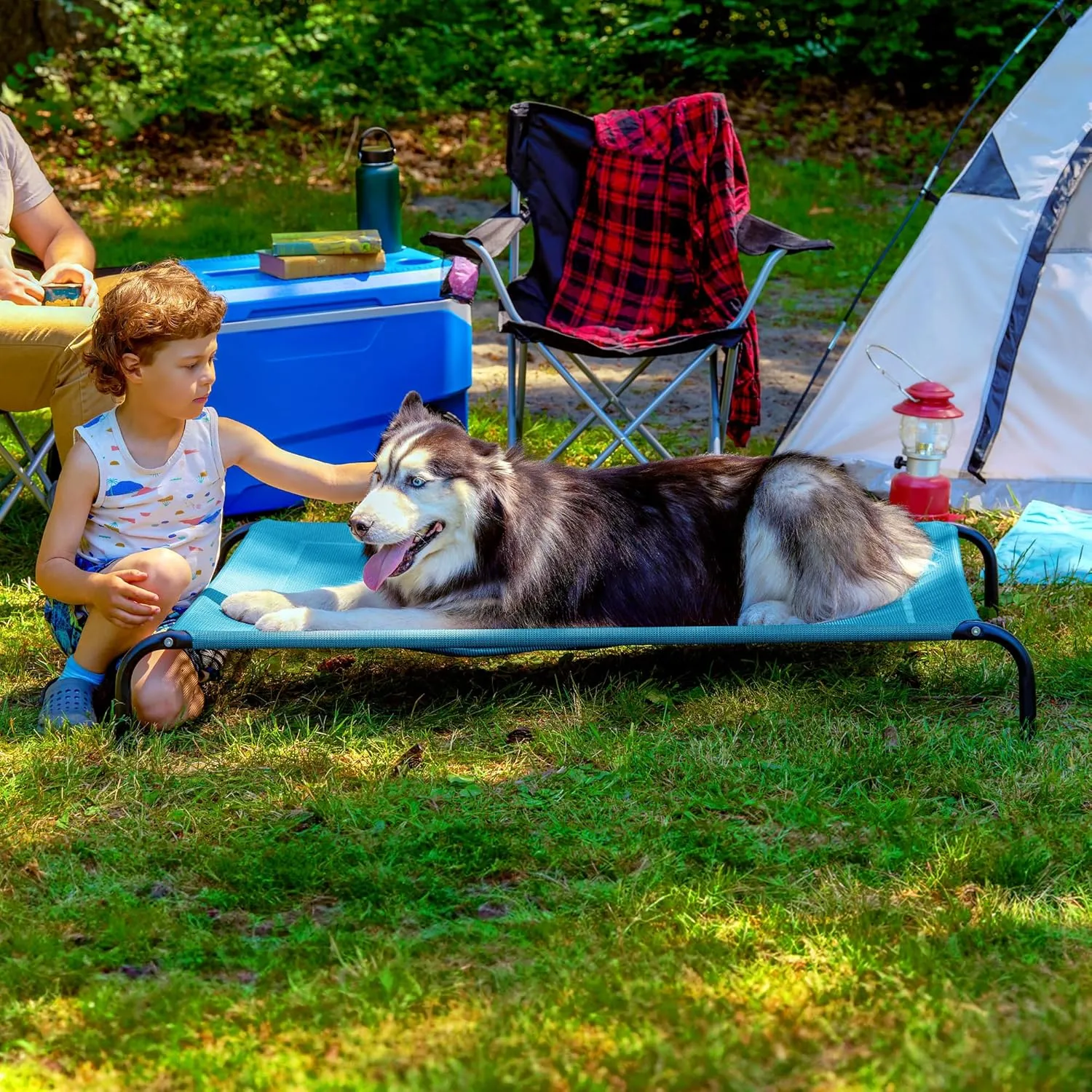 FurHaven Elevated Pet Cots - Cooling & Breathable Nylon Mesh Hammock for Large Dogs/Easy-to-Assemble / / Durable and Reinforced/Perfect for Rest & Relaxation Outdoors - Capri Blue, Extra Large