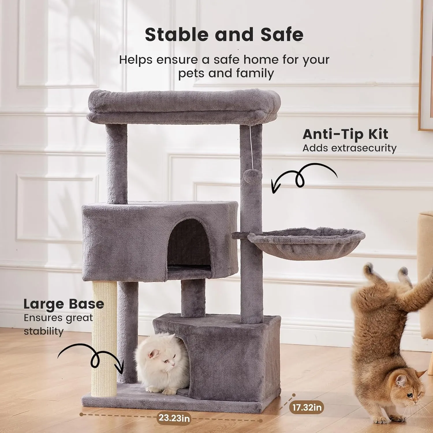 Gardner Pet 41" Tall Cat Tree for Large Cats, Heavy Duty Cat Tower with 3.2in Posts & Washable Top Perches, Space-Saving Cat Furniture with Replaceable Natural Sisal for Apartments, Easy to Assembly