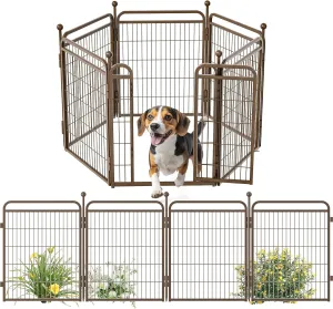 Gardner Pet Dog Playpens, 32" H 6 Panels Dog Pen Outdoor/Indoor Dog Fence Exercise Pen for Small/Medium/Large Dogs, Foldable Pet Play Yard Gate with Gravity Automatic Lock, Pet Playpen, Brown