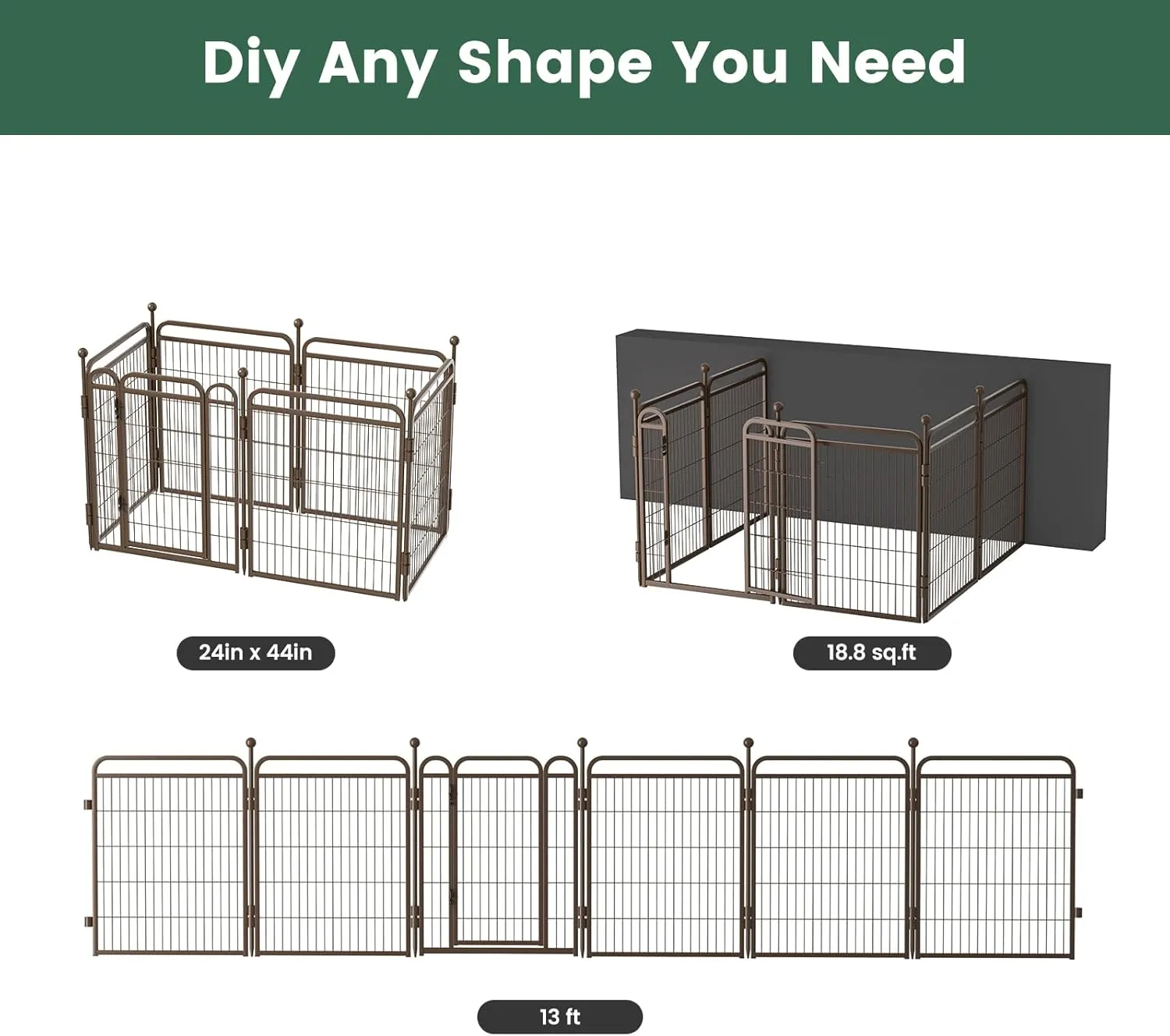Gardner Pet Dog Playpens, 32" H 6 Panels Dog Pen Outdoor/Indoor Dog Fence Exercise Pen for Small/Medium/Large Dogs, Foldable Pet Play Yard Gate with Gravity Automatic Lock, Pet Playpen, Brown