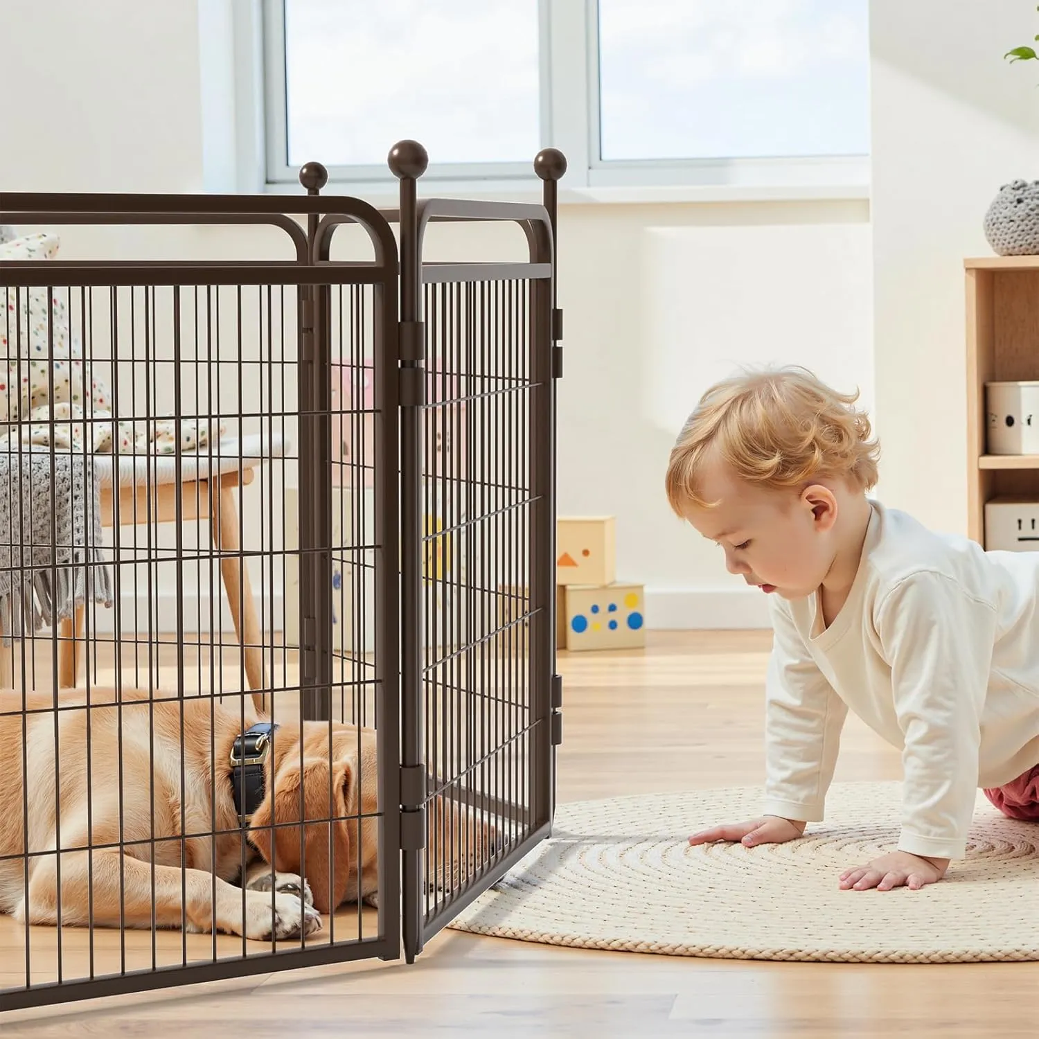 Gardner Pet Dog Playpens, 32" H 6 Panels Dog Pen Outdoor/Indoor Dog Fence Exercise Pen for Small/Medium/Large Dogs, Foldable Pet Play Yard Gate with Gravity Automatic Lock, Pet Playpen, Brown