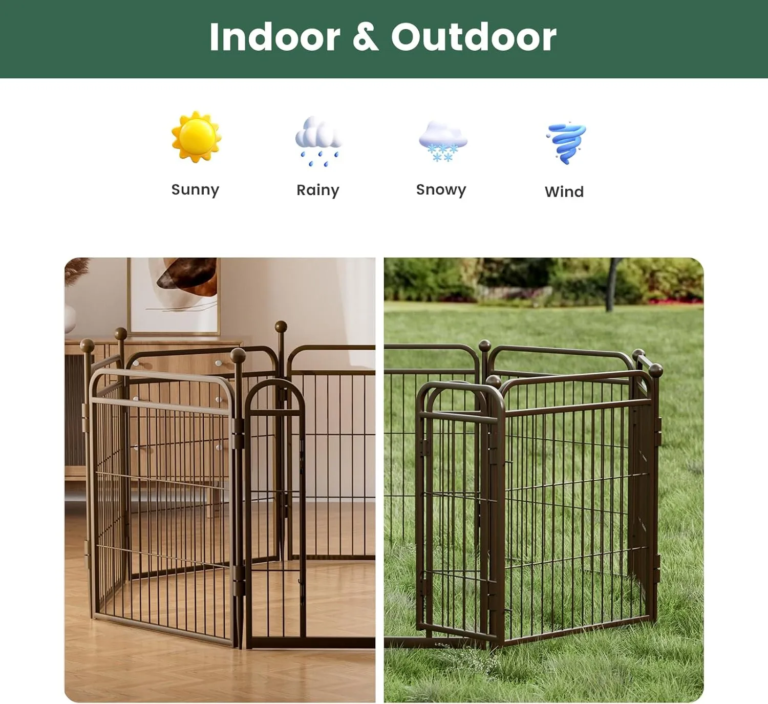 Gardner Pet Dog Playpens, 32" H 6 Panels Dog Pen Outdoor/Indoor Dog Fence Exercise Pen for Small/Medium/Large Dogs, Foldable Pet Play Yard Gate with Gravity Automatic Lock, Pet Playpen, Brown