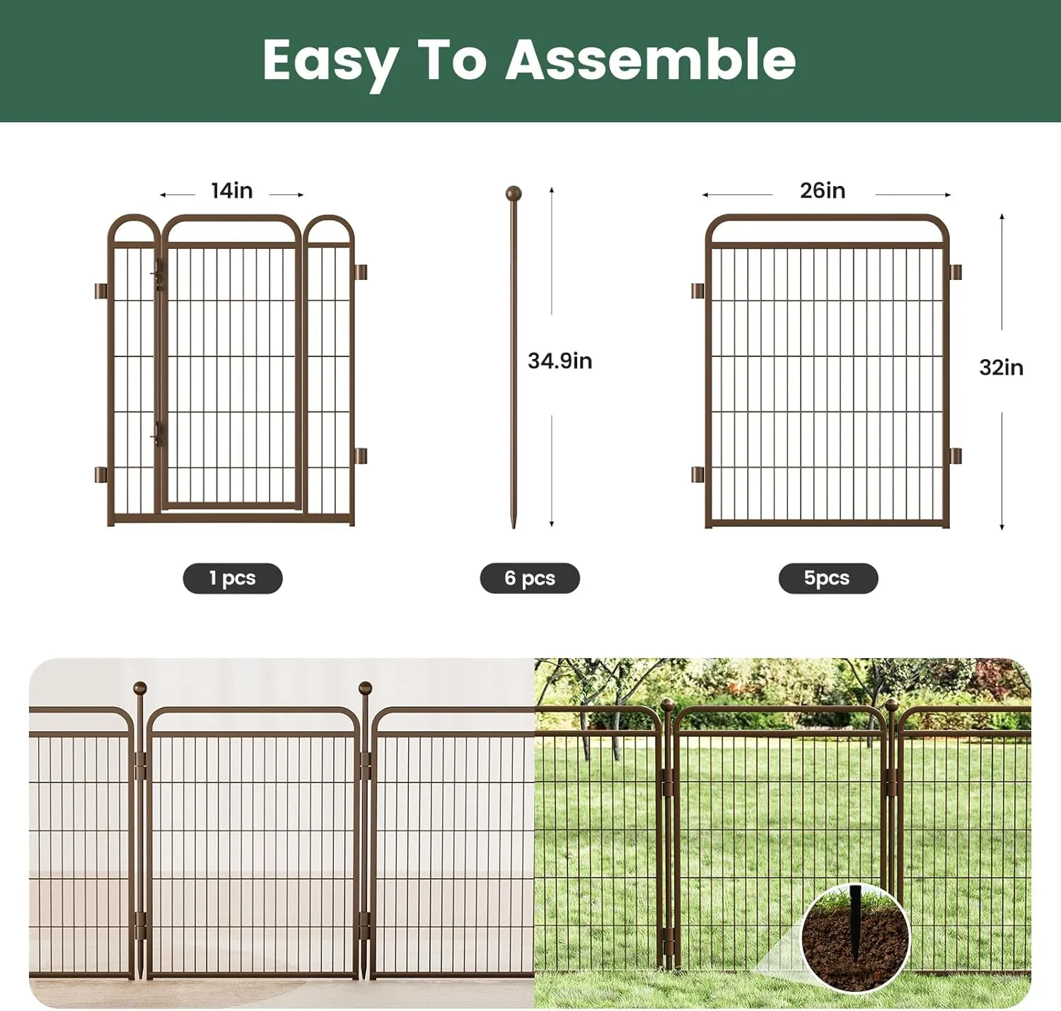 Gardner Pet Dog Playpens, 32" H 6 Panels Dog Pen Outdoor/Indoor Dog Fence Exercise Pen for Small/Medium/Large Dogs, Foldable Pet Play Yard Gate with Gravity Automatic Lock, Pet Playpen, Brown