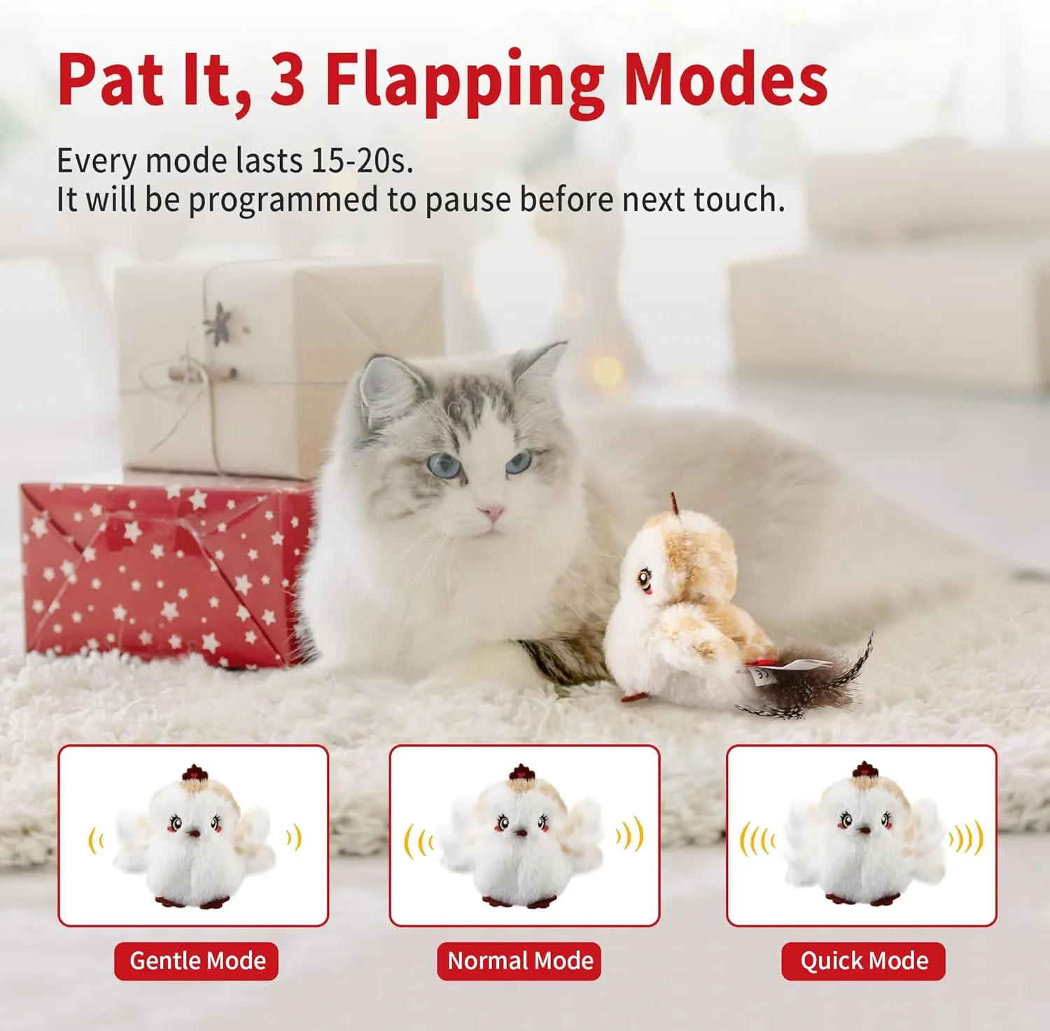 Gigwi Interactive Flapping Cat Toys Catnip, Electronic Flappy Toys Motion Activated, Automatic Cat Toys for Indoor Cats, USB Rechargeable Cat Enrichment Toy for Hunting and Kicker, Bird Princess