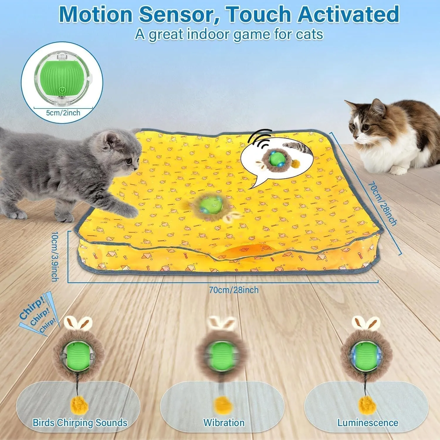 GISGFIM Interactive Cat Toy: Automatic Moving Cat Ball with LED Light, Motion Activated - Perfect for Indoor Adult Cats (Yellow)