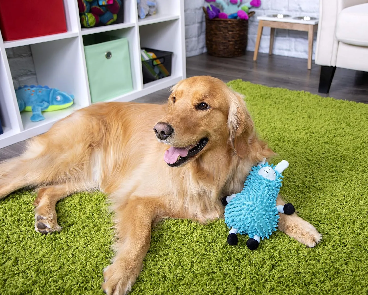 goDog Llamas Noodle Squeaky Plush Dog Toy, Chew Guard Technology - Blue, Small
