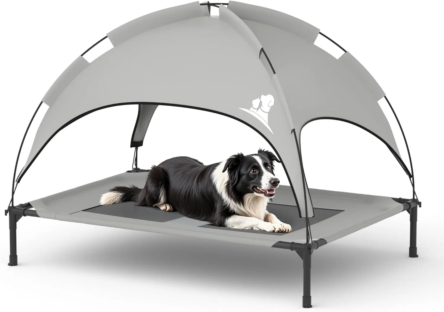 GOJOOASIS Outdoor Dog Bed with Canopy, Waterproof Outside Dog Cots Pet Bed with Removable Canopy Tent, Cat Bed Shelter, Lifted Camping Pet Bed for Medium Dogs (Grey)