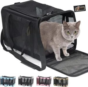 GORILLA GRIP Cat Carrier Travel Bag Up to 15 Lbs, Soft Collapsible Dog Carriers, Kennel for Small Animals, Top and Side Entry Breathable Mesh, Grip Feet Underside, Cozy Washable Waterproof Pad, Black