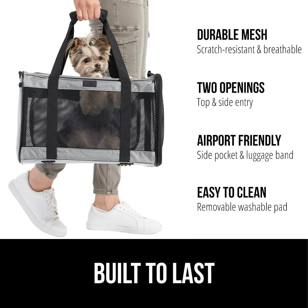 GORILLA GRIP Cat Carrier Travel Bag Up to 15 Lbs, Soft Collapsible Dog Carriers, Kennel for Small Animals, Top and Side Entry Breathable Mesh, Grip Feet Underside, Cozy Washable Waterproof Pad, Gray