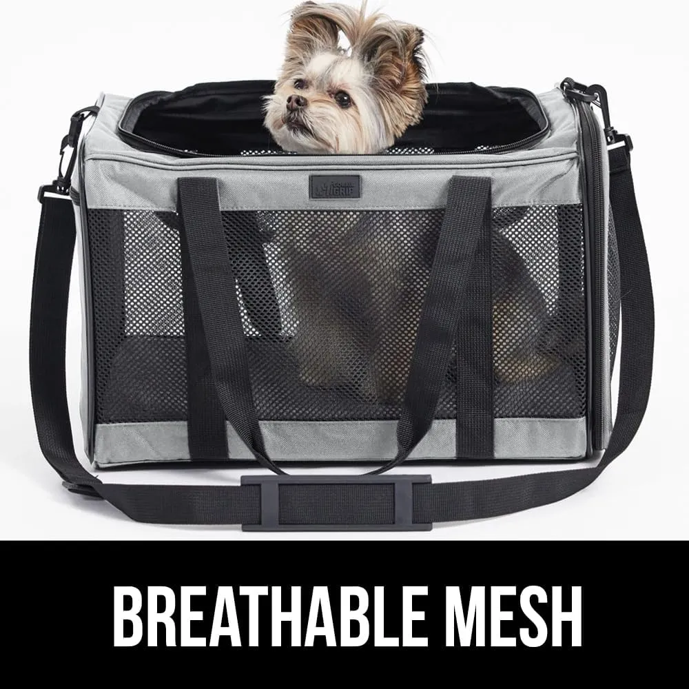 GORILLA GRIP Cat Carrier Travel Bag Up to 15 Lbs, Soft Collapsible Dog Carriers, Kennel for Small Animals, Top and Side Entry Breathable Mesh, Grip Feet Underside, Cozy Washable Waterproof Pad, Gray