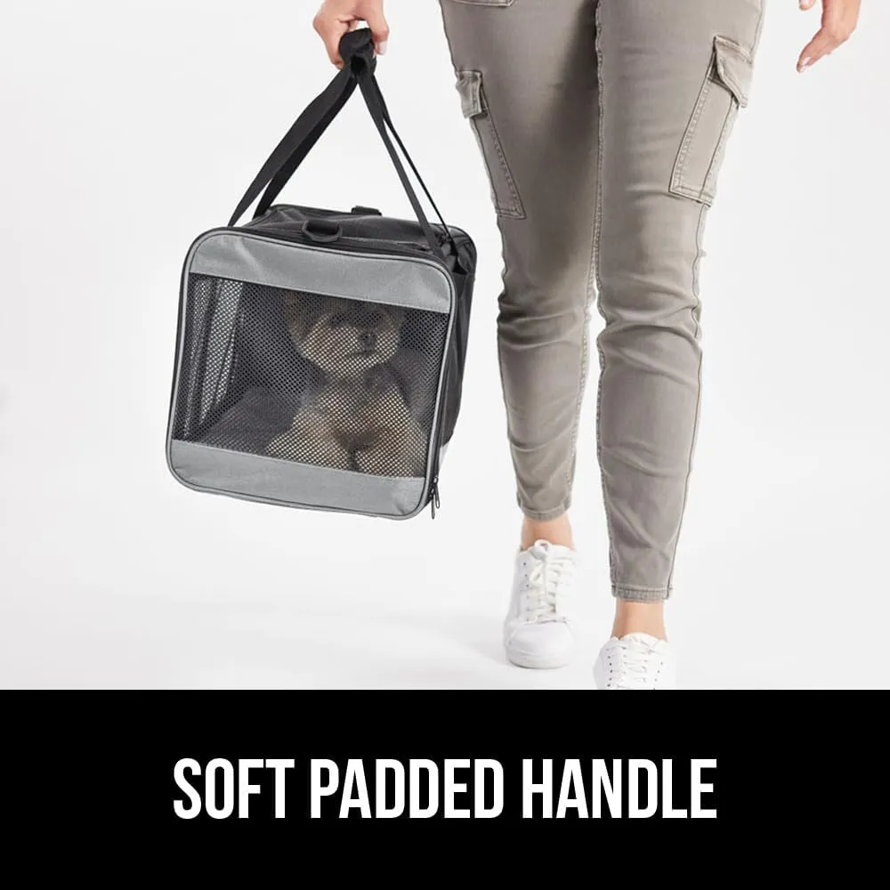 GORILLA GRIP Cat Carrier Travel Bag Up to 15 Lbs, Soft Collapsible Dog Carriers, Kennel for Small Animals, Top and Side Entry Breathable Mesh, Grip Feet Underside, Cozy Washable Waterproof Pad, Gray