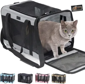 GORILLA GRIP Cat Carrier Travel Bag Up to 15 Lbs, Soft Collapsible Dog Carriers, Kennel for Small Animals, Top and Side Entry Breathable Mesh, Grip Feet Underside, Cozy Washable Waterproof Pad, Gray