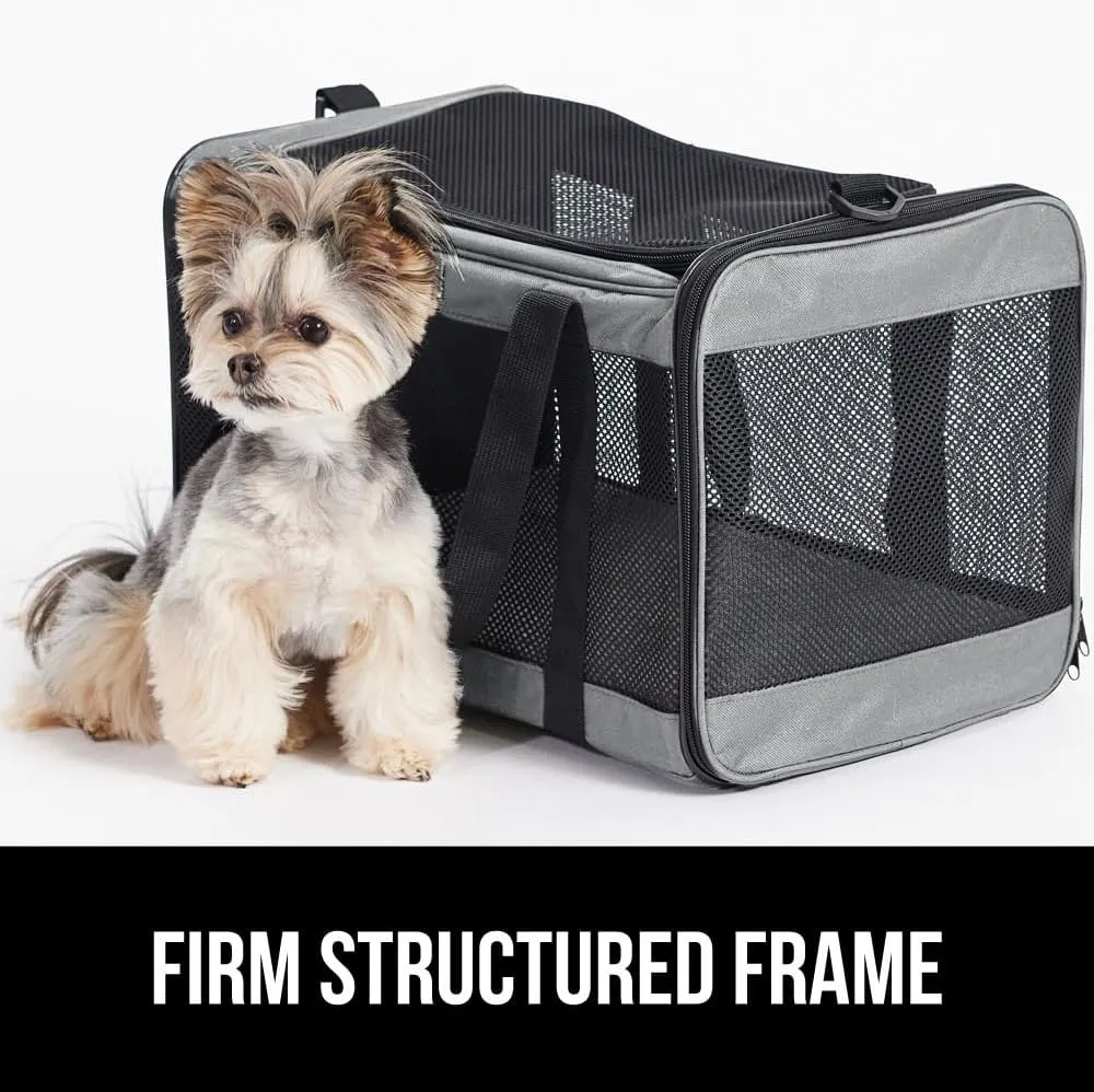 GORILLA GRIP Cat Carrier Travel Bag Up to 15 Lbs, Soft Collapsible Dog Carriers, Kennel for Small Animals, Top and Side Entry Breathable Mesh, Grip Feet Underside, Cozy Washable Waterproof Pad, Gray
