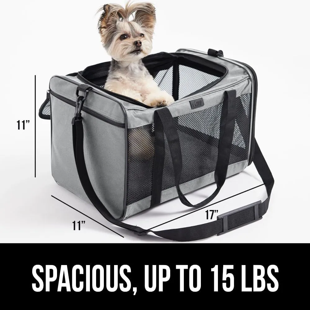 GORILLA GRIP Cat Carrier Travel Bag Up to 15 Lbs, Soft Collapsible Dog Carriers, Kennel for Small Animals, Top and Side Entry Breathable Mesh, Grip Feet Underside, Cozy Washable Waterproof Pad, Gray