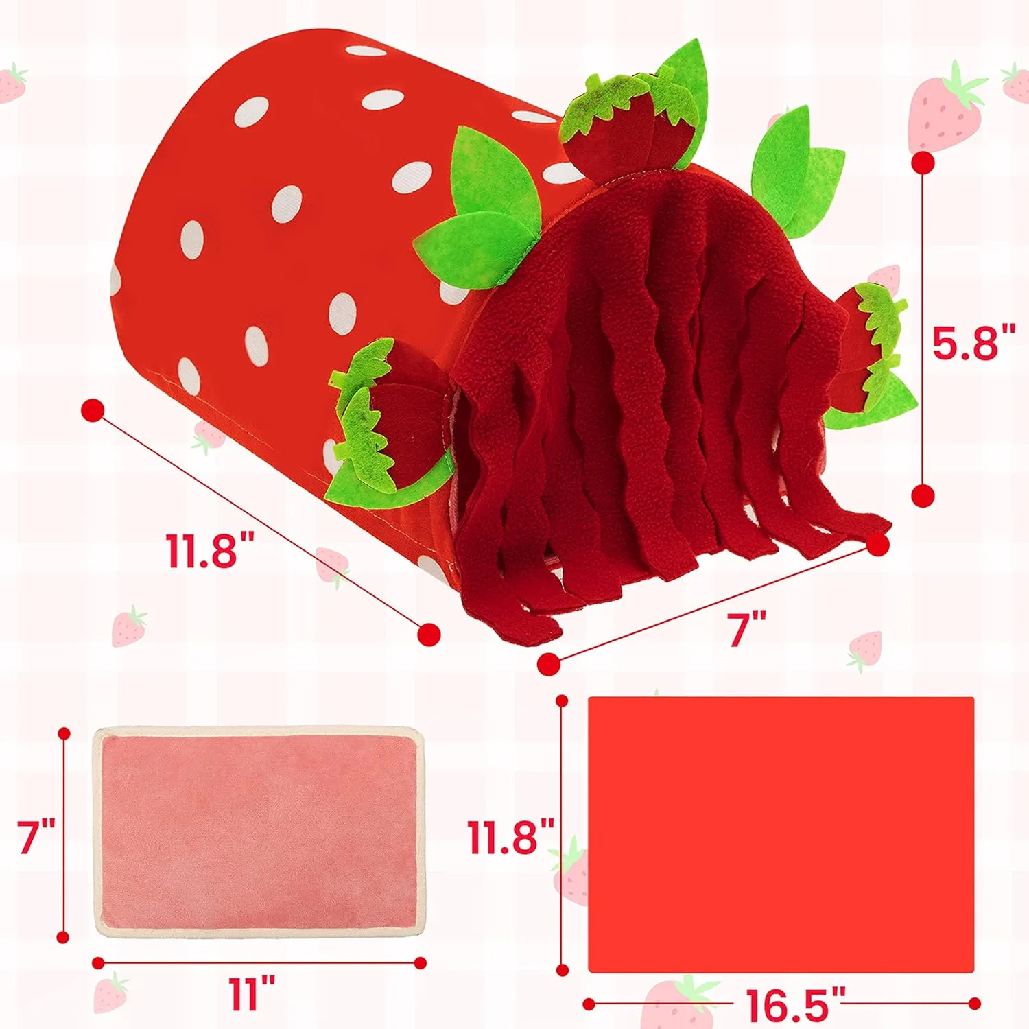 Guinea Pig Hideout - Soft Fleece Tunnel House for Rat Hamster Hedgehog Chinchilla Squirrel Samll Animals - Cute Strawberry Shapes Bedding Cage Accessories for Sleeping Rest Playing