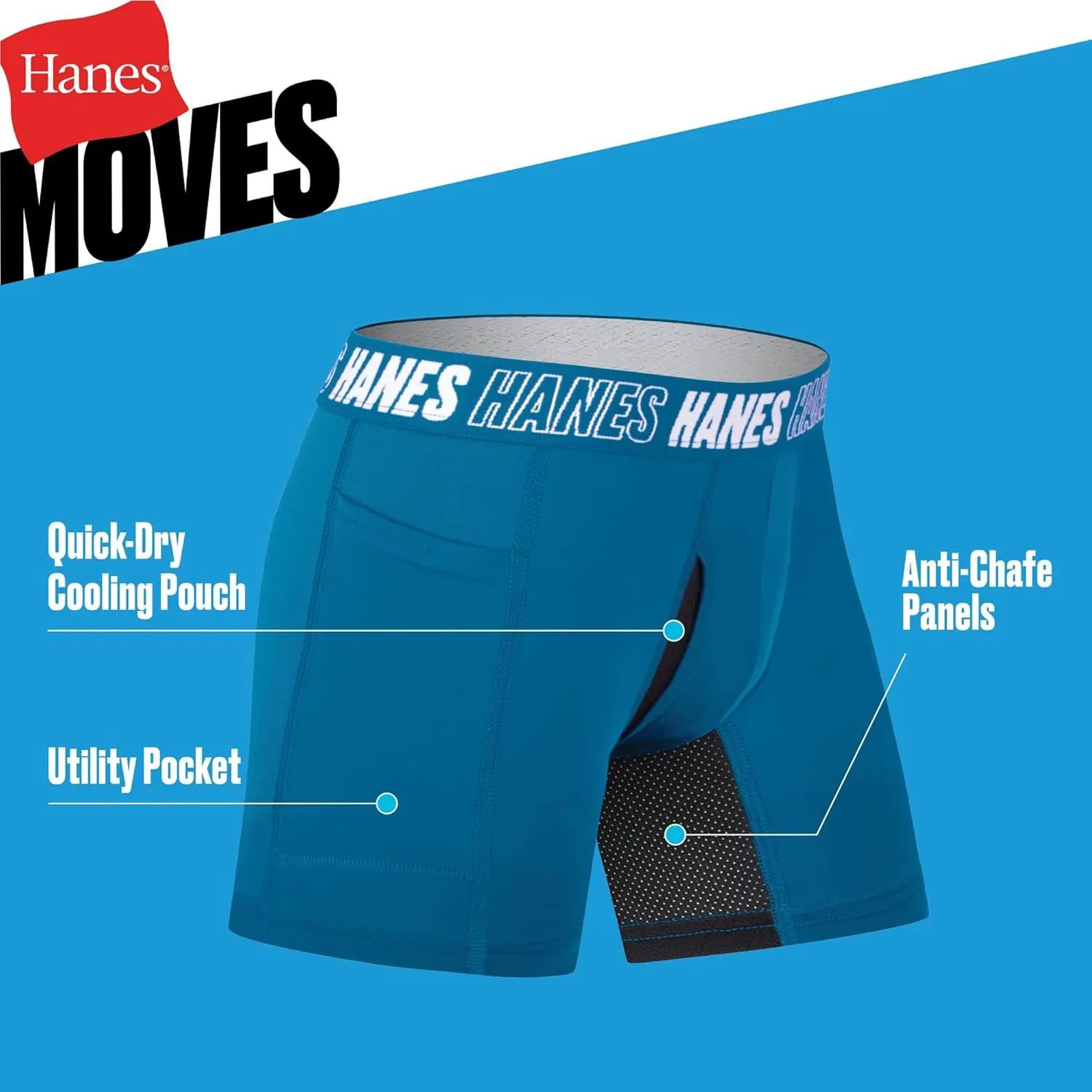 Hanes Boys' Moves Underwear Anti Chafe Boxer Briefs, 6-Pack