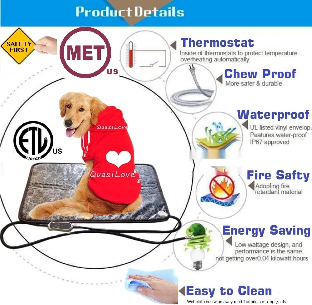 Heated Dog Bed Electric Pet Heating Pad for Small Medium Animal New Born Puppy Puppies Whelping,IPX2 Waterproof Large Indoor Doghouse (Large, Animal Print)
