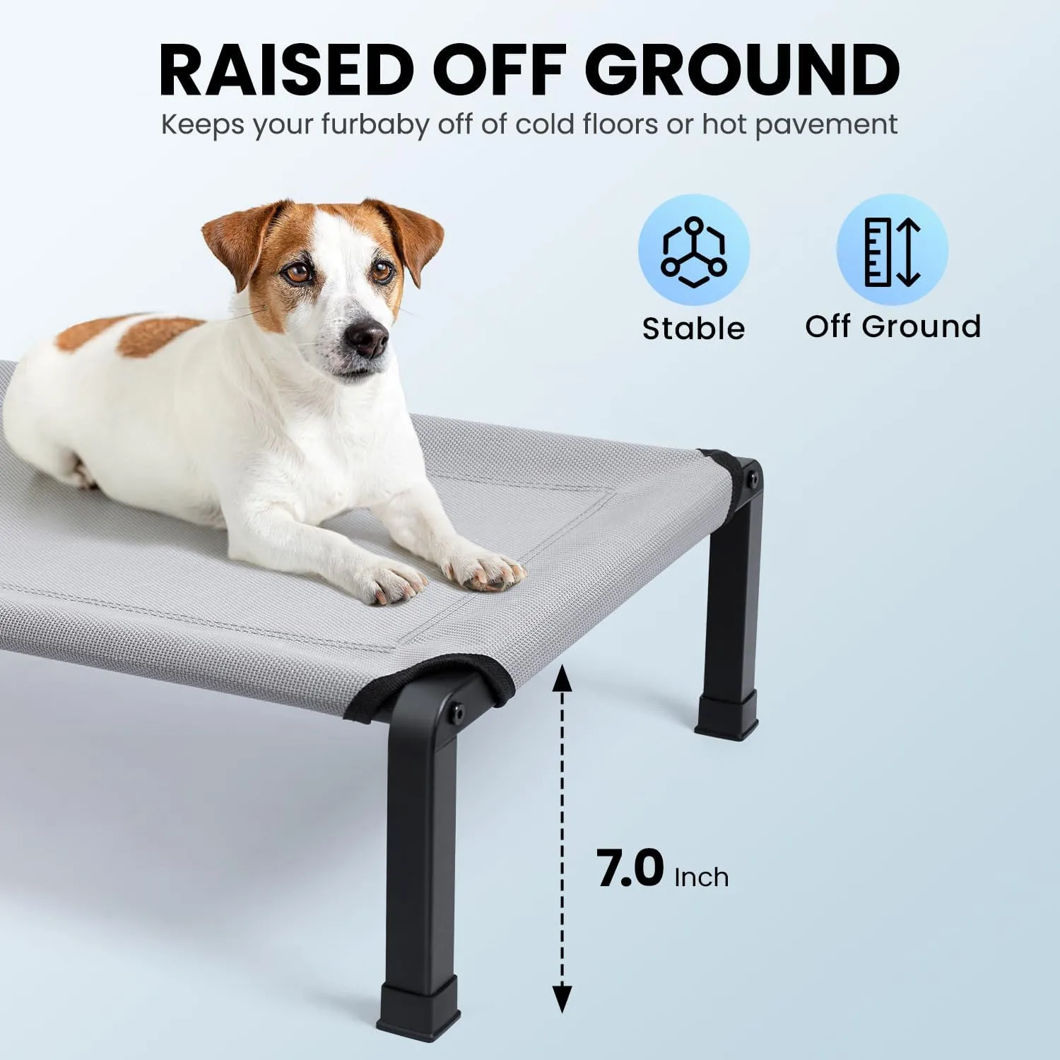 Heeyoo Elevated Dog Bed, Cooling Raised Pet Cot with Chew Proof Mesh Fabric and Steel Frame, Portable Dog Cot Bed with No-Slip Rubber Feet for Outdoor Indoor Use