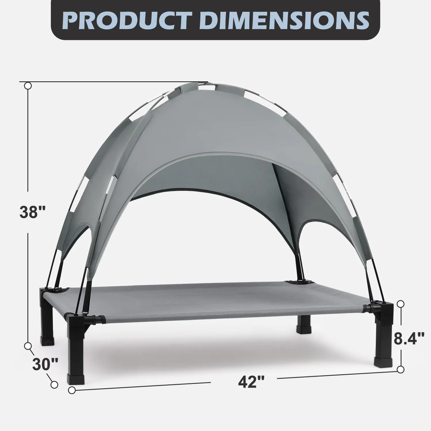 Heeyoo Elevated Dog Bed with Canopy, Outdoor Dog Bed Cot with Removable Shade Tent, Portable Raised Pet Cot Cooling Bed for Dogs and Cats, Grey