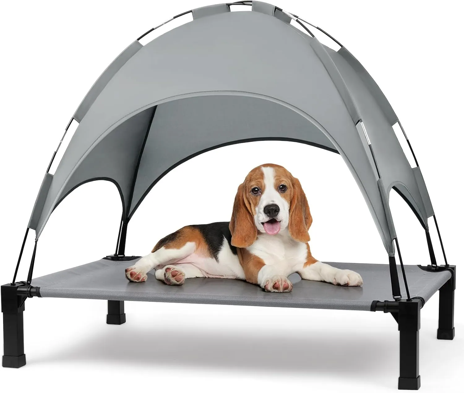 Heeyoo Elevated Dog Bed with Canopy, Outdoor Dog Bed Cot with Removable Shade Tent, Portable Raised Pet Cot Cooling Bed for Dogs and Cats, Grey