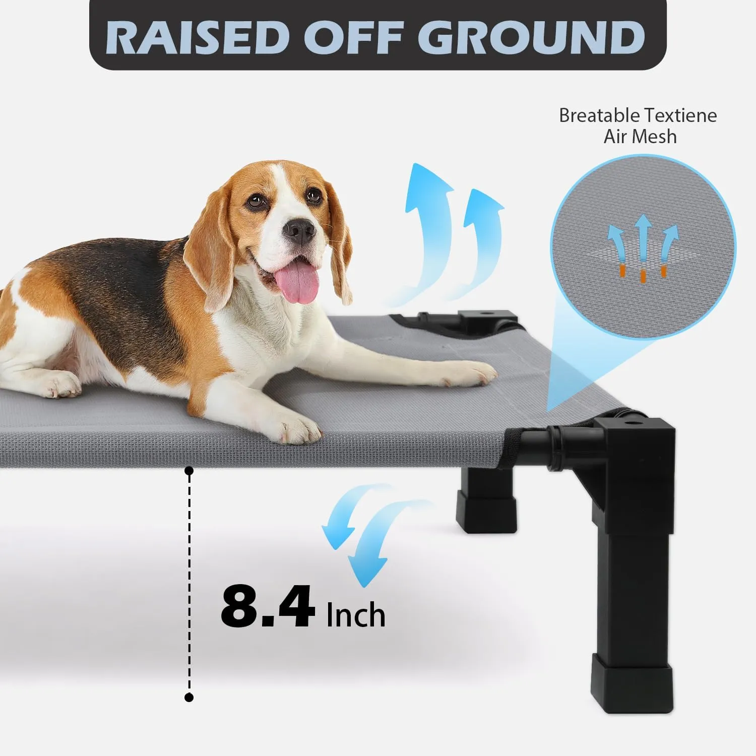 Heeyoo Elevated Dog Bed with Canopy, Outdoor Dog Bed Cot with Removable Shade Tent, Portable Raised Pet Cot Cooling Bed for Dogs and Cats, Grey