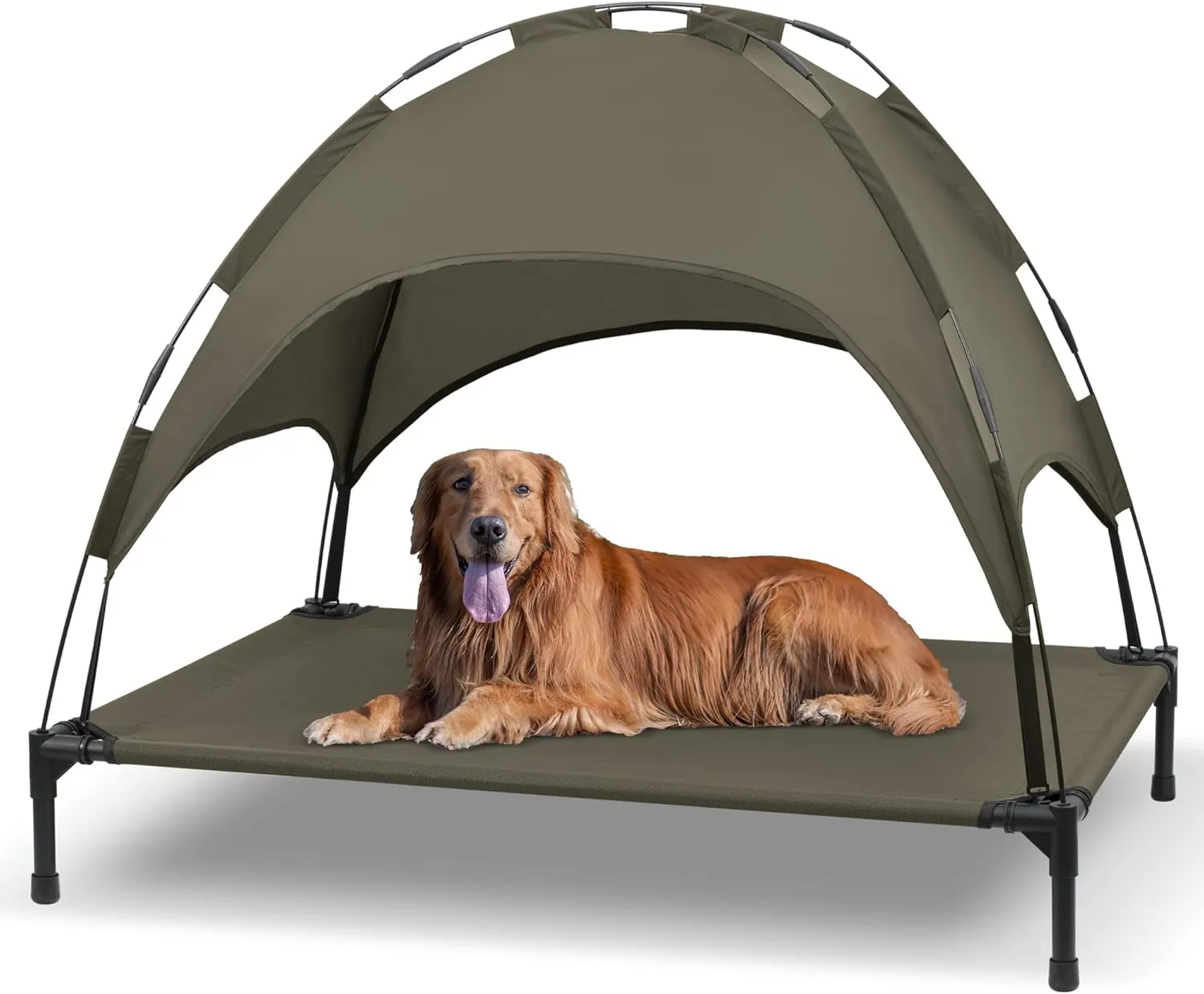Heeyoo Elevated Dog Bed with Canopy, Outdoor Dog Cot with Removable Canopy Shade Tent, Portable Raised Pet Cot Cooling Bed for Dogs