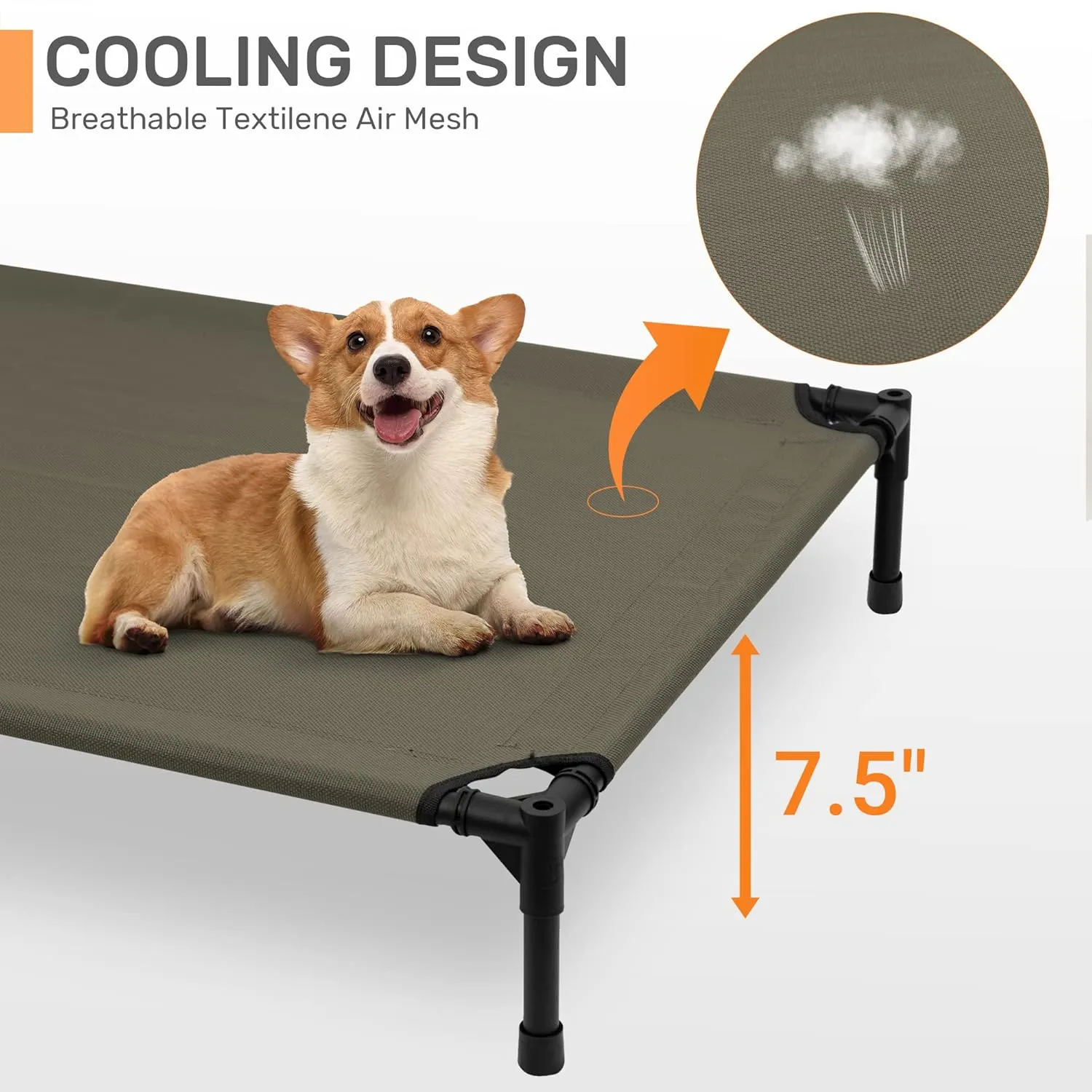 Heeyoo Elevated Dog Bed with Canopy, Outdoor Dog Cot with Removable Canopy Shade Tent, Portable Raised Pet Cot Cooling Bed for Dogs