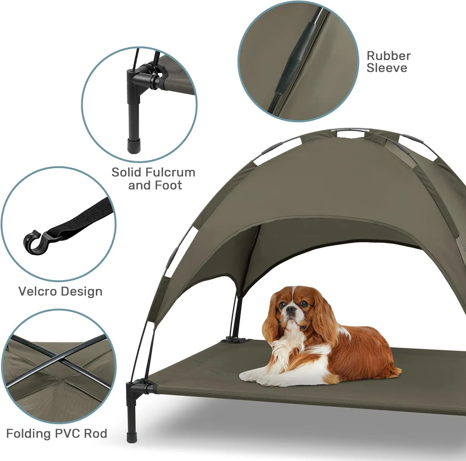 Heeyoo Elevated Dog Bed with Canopy, Outdoor Dog Cot with Removable Canopy Shade Tent, Portable Raised Pet Cot Cooling Bed for Dogs
