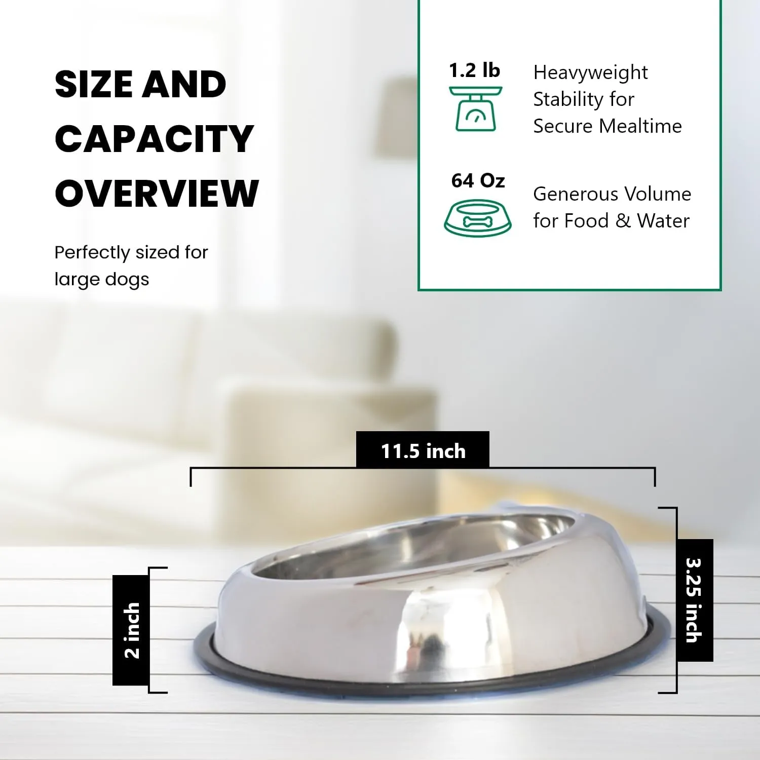 ICONIC PET 8 Cup/64 Oz Heavy Weight Non-Skid Stainless Steel High Back Pet Food/Water Bowls with Removable Anti Skid Rubber Ring - Dog/Cat Feeding Bowl in Unique Design, Dishwasher Safe