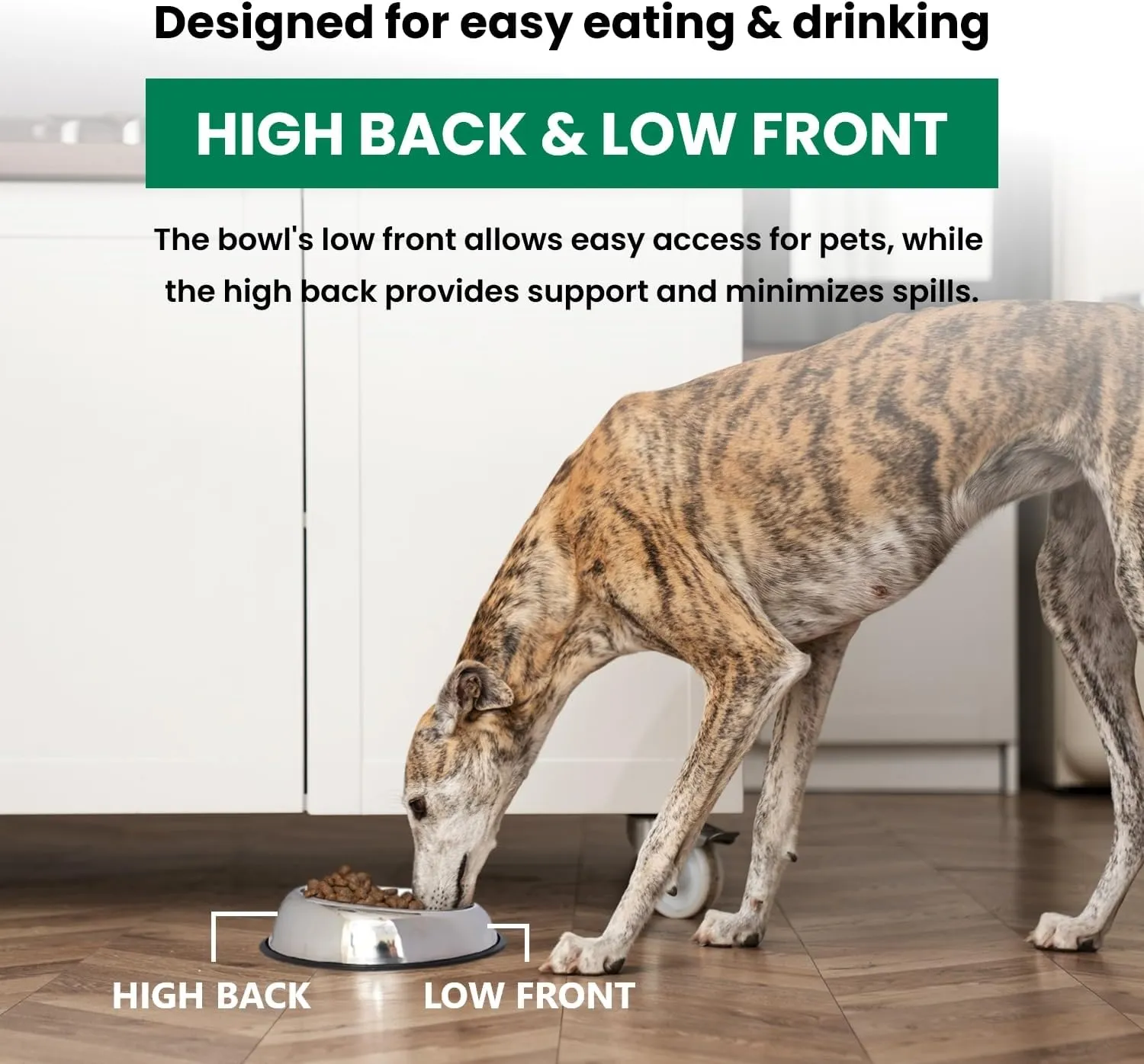 ICONIC PET 8 Cup/64 Oz Heavy Weight Non-Skid Stainless Steel High Back Pet Food/Water Bowls with Removable Anti Skid Rubber Ring - Dog/Cat Feeding Bowl in Unique Design, Dishwasher Safe