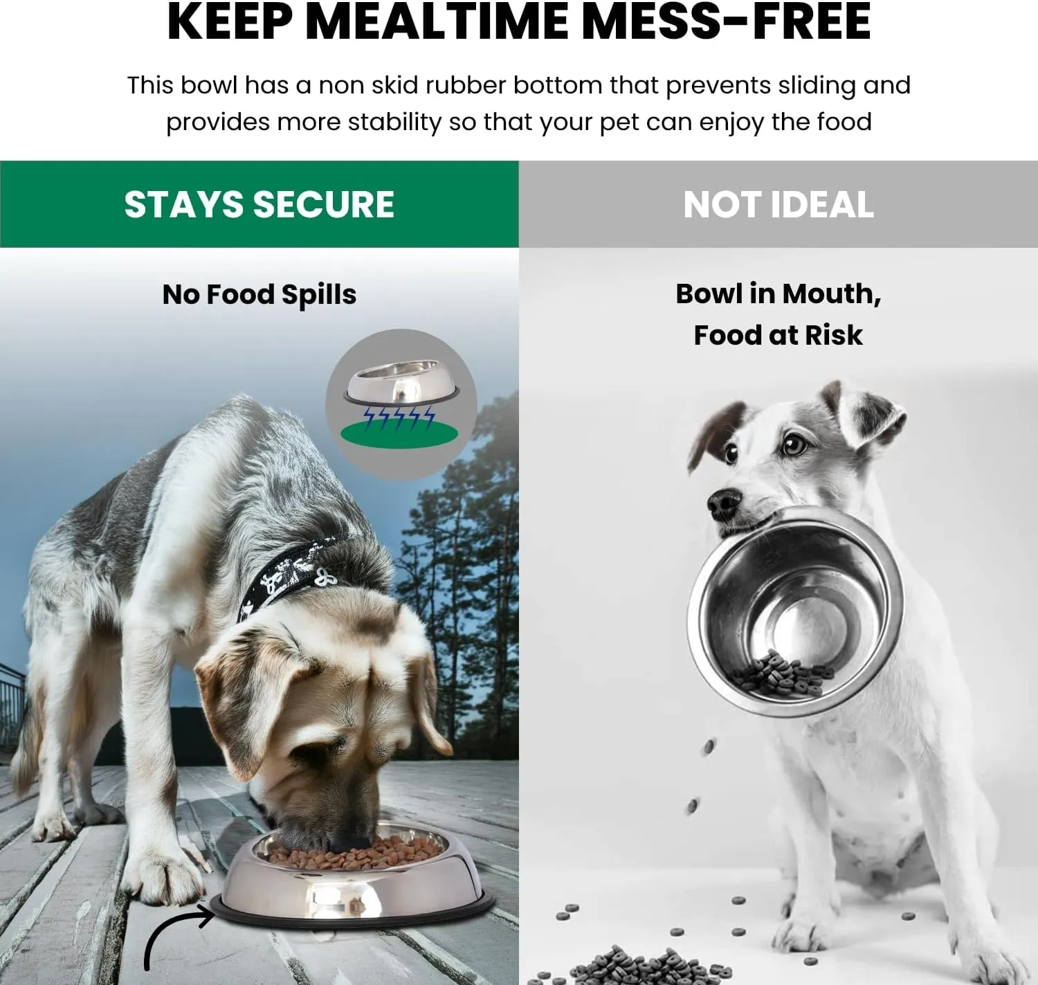 ICONIC PET 8 Cup/64 Oz Heavy Weight Non-Skid Stainless Steel High Back Pet Food/Water Bowls with Removable Anti Skid Rubber Ring - Dog/Cat Feeding Bowl in Unique Design, Dishwasher Safe