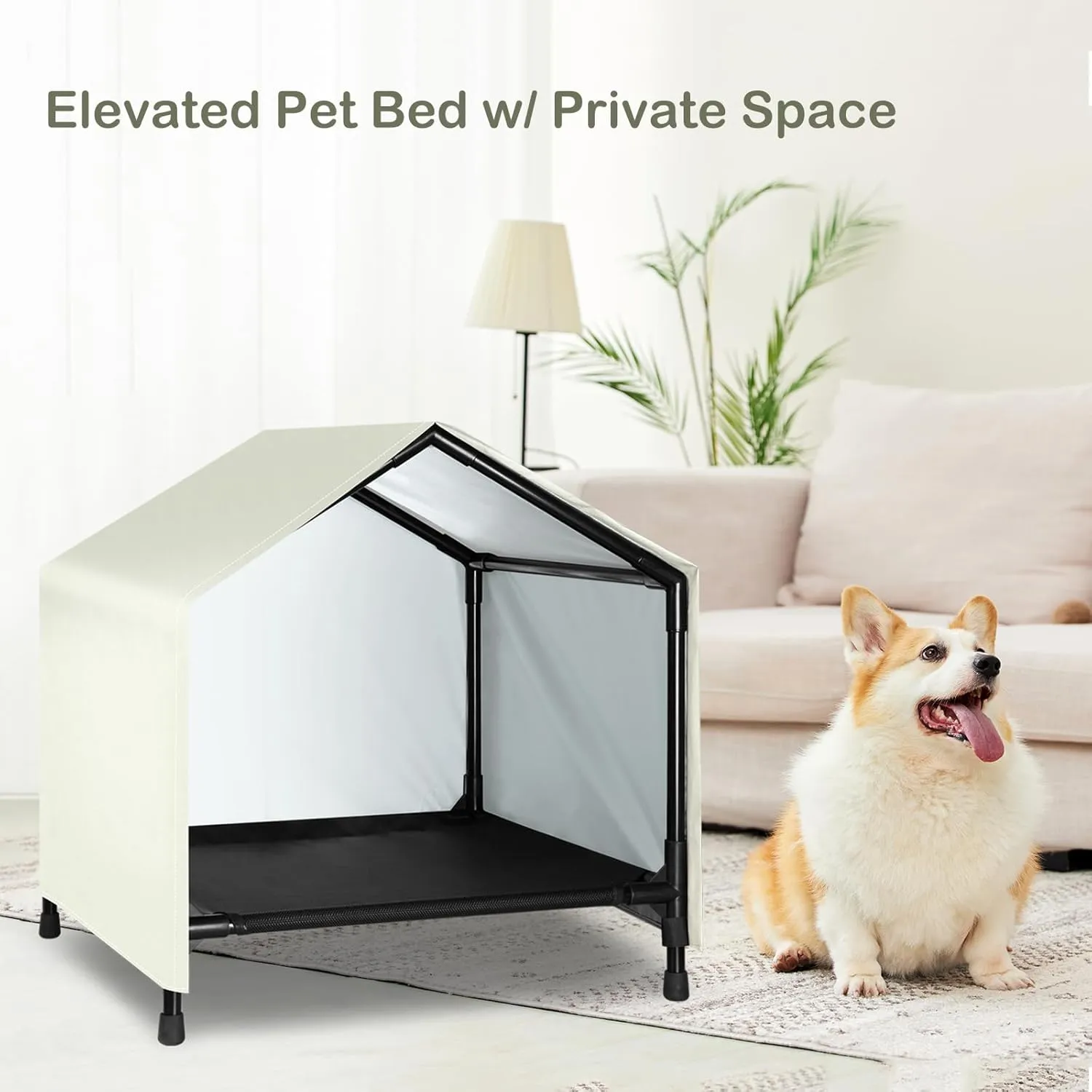 Indoor Outdoor Dog House | Elevated Dog Bed with Canopy for Small Medium Dogs Cats, Outside Raised Dog Bed, Waterproof & Sunproof Shade Shelter Tent(24" x 24")