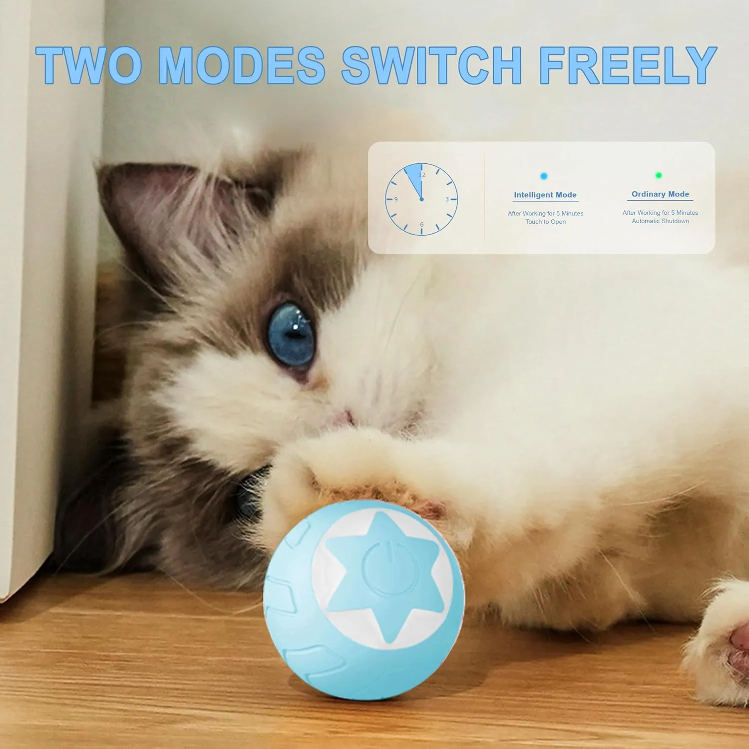 Interactive Cat Ball Toy, Intelligent Cat Toys with LED Lights, Automatic Moving Rolling Ball for Indoor Kitten, Kitten Automatic Toy