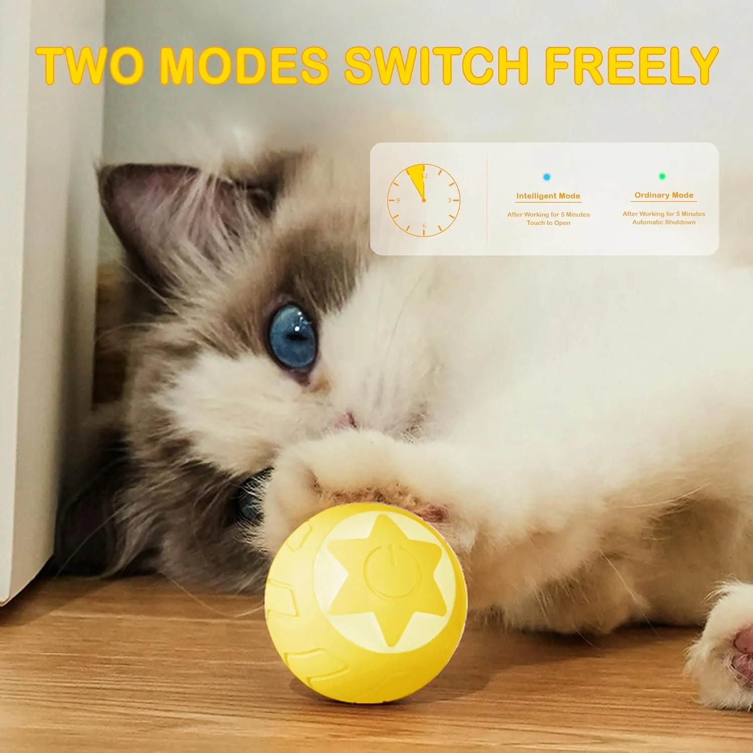 Interactive Cat Ball Toy, Intelligent Cat Toys with LED Lights, Automatic Moving Rolling Ball for Indoor Kitten, Kitten Automatic Toy