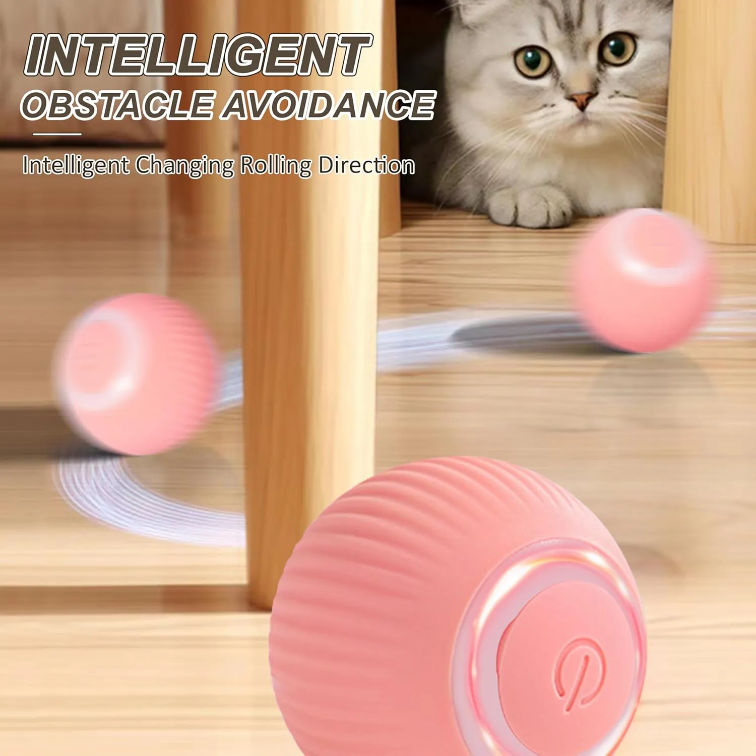 Interactive Cat Ball Toy, Intelligent Cat Toys with LED Lights, Automatic Moving Rolling Ball for Indoor Kitten, Kitten Automatic Toy