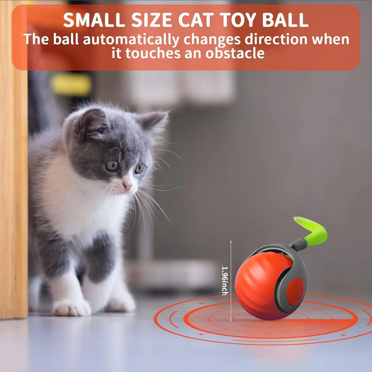 Interactive Cat Ball Toy with Feather, Smart Ball for Indoor Cats, Motion Activated Automatic Cat Toys, USB Rechargeable Toys, Orange