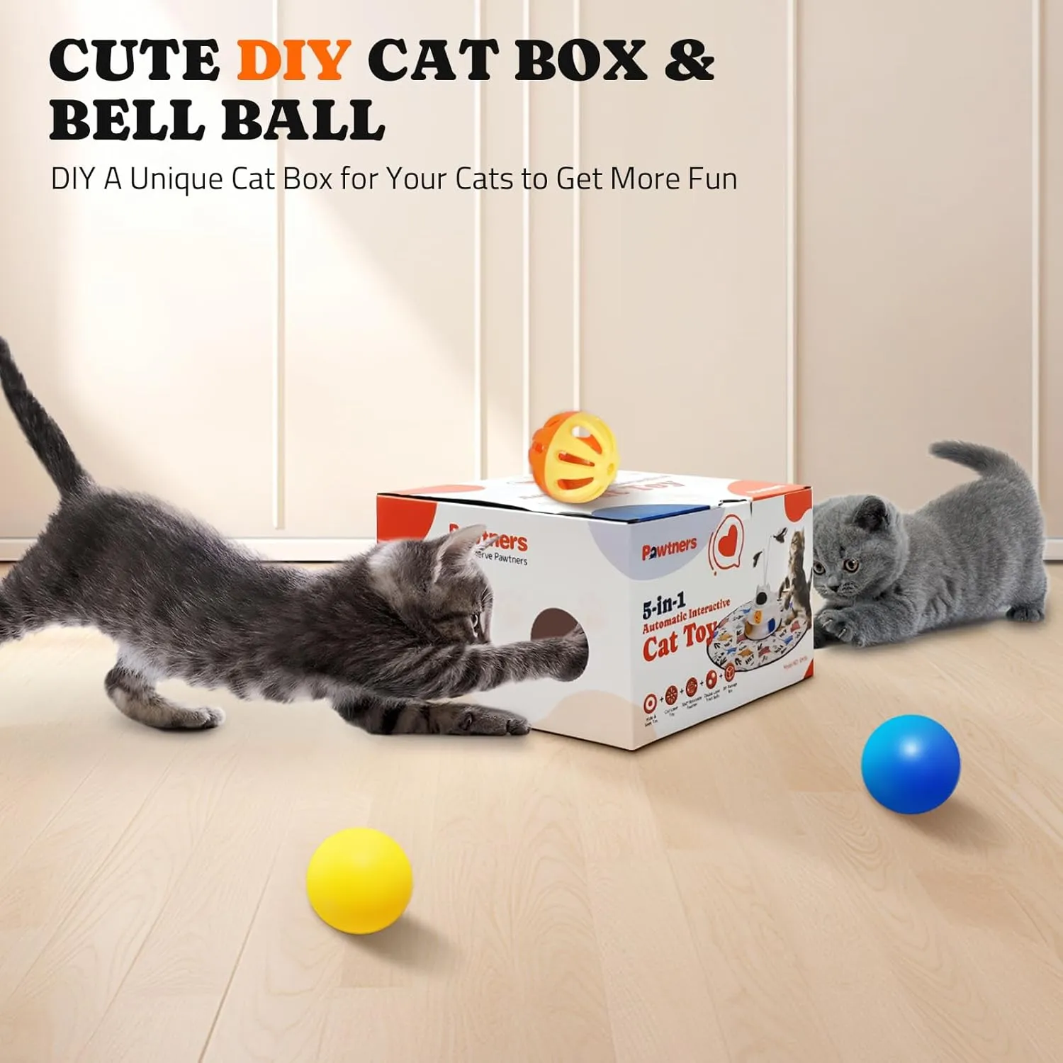 Interactive Cat Toy: 5 in 1 Automatic Cat Toy for Indoor Cats, Rechargeable Hide and Seek Toy with PVC Cover, Battery Operated Kitten Laser Toy with Feather Accessories Pack, Blue