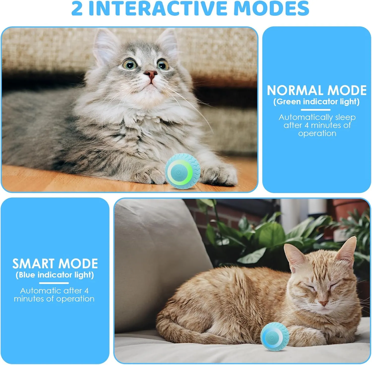 Interactive Cat Toy Ball, Electric Cat Ball with LED Lights, Rolling Cats Toy and Smart Automatic Moving Toy Balls for Cats, Kitten, Dogs with Type-C Charge