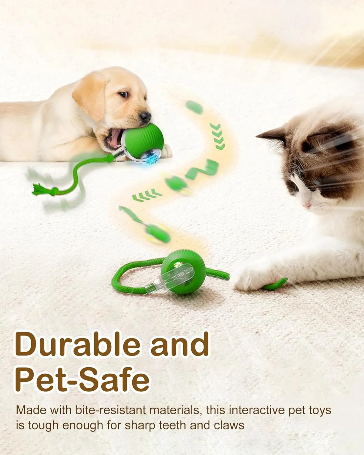 Interactive Cat Toy Balls - Automatic Interactive Cat Toys for Indoor Cats, Smart Self Rolling Interactive Cat Dog Ball, Electric Dog Ball Toy for Bored Indoor Adult Cats Kitten, Rechargeable, Green
